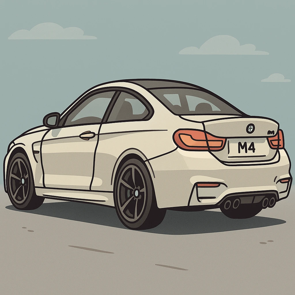 BMW M4, cartoon style, bold lines, dynamic, side view emoji
