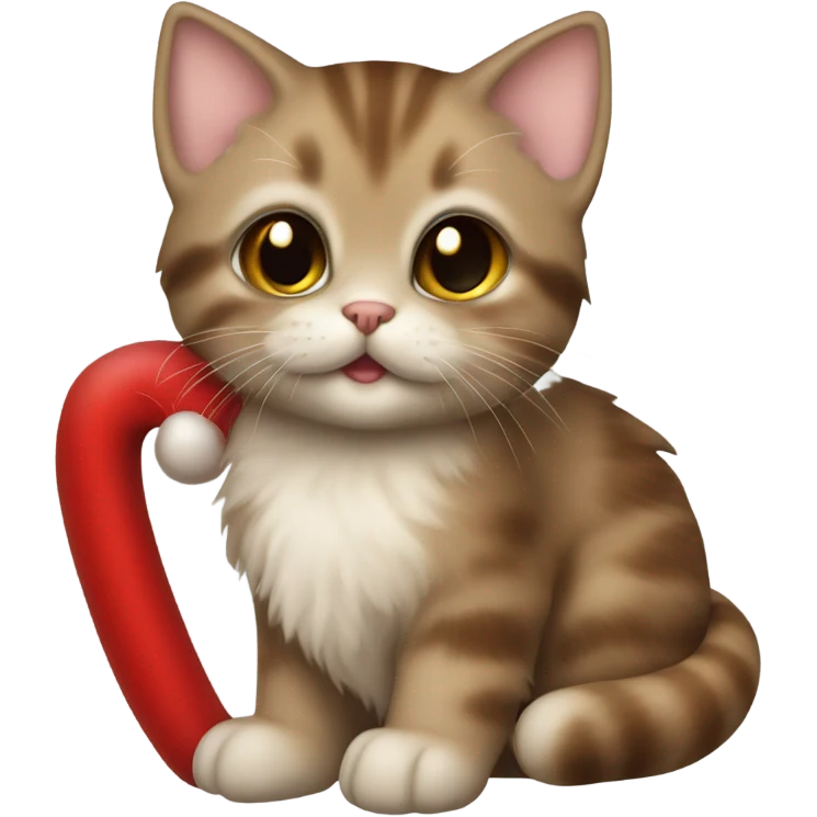 Brown oyster colored kitten that is pulling Santas sleigh emoji