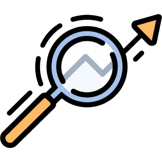 simple magnifying glass over a descending chart line emoji
