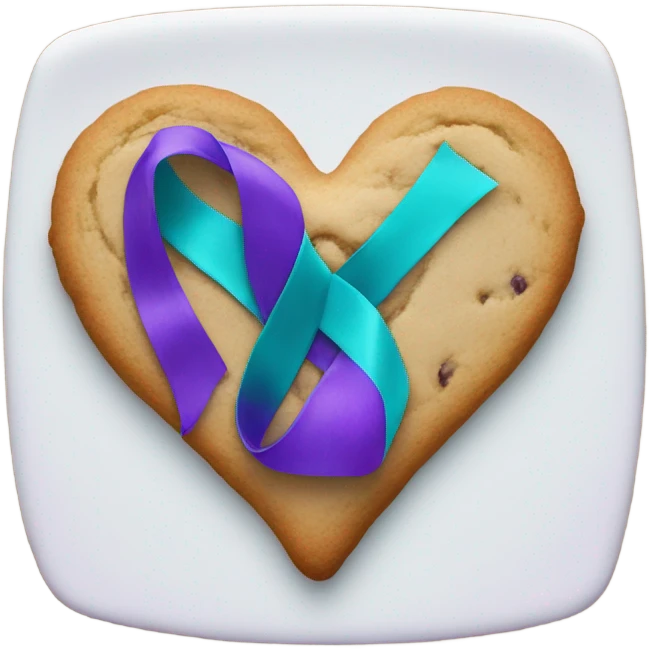 Purple and teal Suicide awareness ribbon on heart cookie emoji