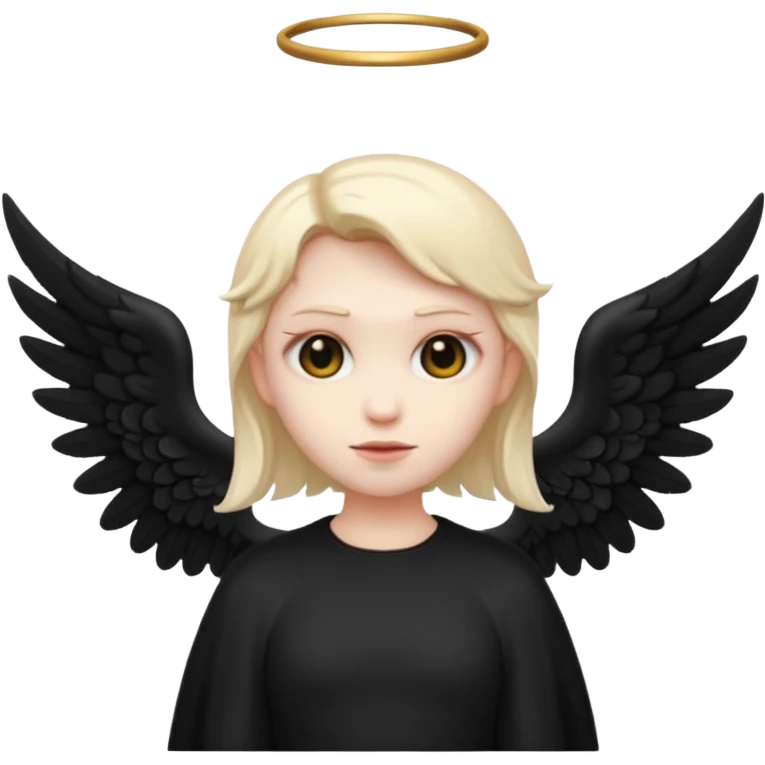 Créé un emojis avec une tenue complète d'ange et des ailes noir de demon emoji