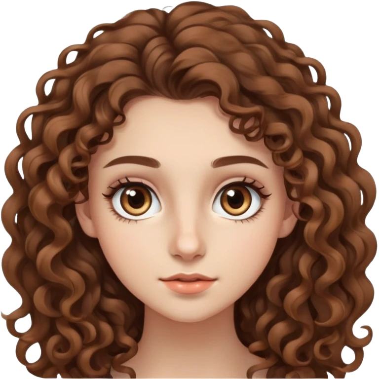 20-year-old woman with long curly brown hair, small hazel eyes, long eyelashes emoji