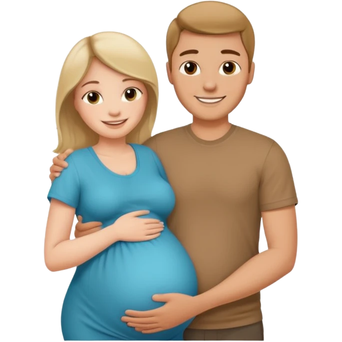 pregnant woman with her man next her with his arm around her emoji