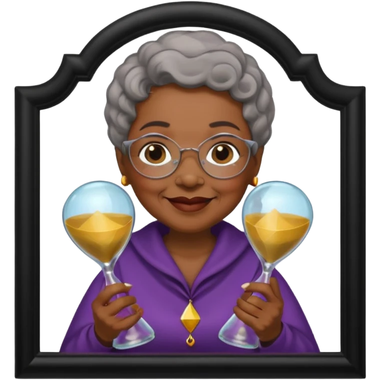 black grandma holding hourglass in a frame emoji