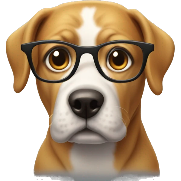 Dog with a one inch body and a huge head with glasses emoji