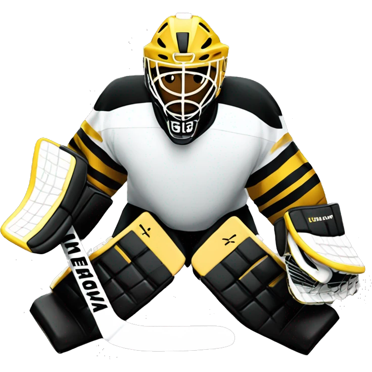 Ice hockey goalie with black and gold pads emoji