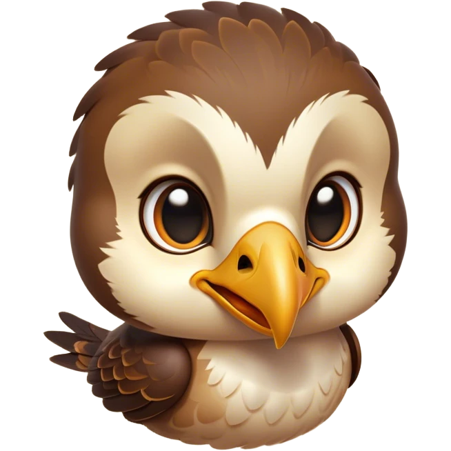 Cinematic Cute Hawk Portrait Emoji, Head tilted playfully and inquisitively, featuring a compact, streamlined form with a delicately curved beak and round, sparkling eyes full of curious charm, Simplified yet irresistibly adorable features, highly detailed, glowing with a warm, inviting glow, high shine, affectionate and lively, stylized with a touch of whimsical aerial grace, soft glowing outline, capturing the essence of a mischievous yet endearing hawk that seems as if it could swoop out of the screen into your heart! emoji