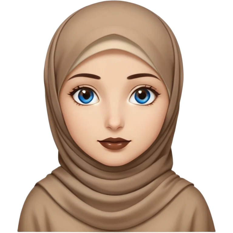 Turkish beautiful finish Konya girl blue eyes with brown beige hijab islamic dress and had on her hand brown lipstick emoji