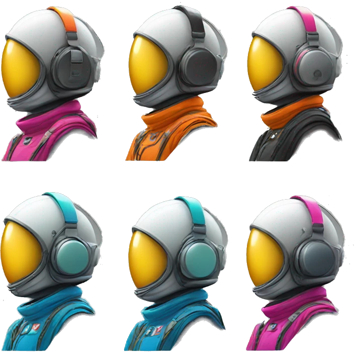 an astronaut in headphones in bright coloured helmet, no face emoji