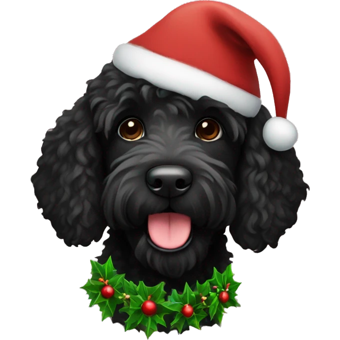 black labradoodle with christmas emoji