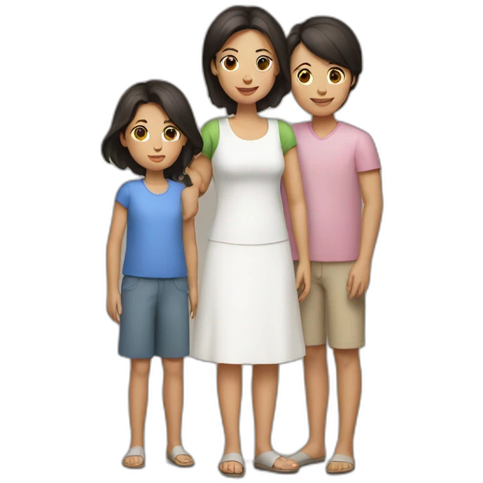 mother and 2 child with dark hair5 and white skin full length emoji