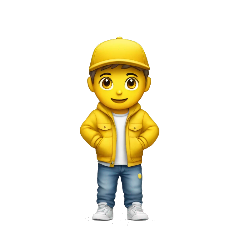 Niño blanco saludando con gorra amarilla emoji