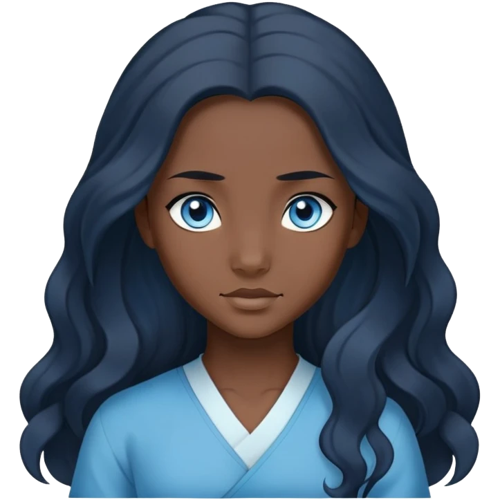 katara avatar with blue eyes, dark skin, and long wavy black hair emoji