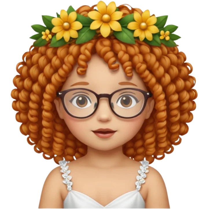 baby with big flower tiara ginger curly hair and glassess emoji