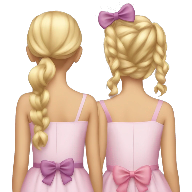 One brunette girl and one blonde girl with bows back view  emoji
