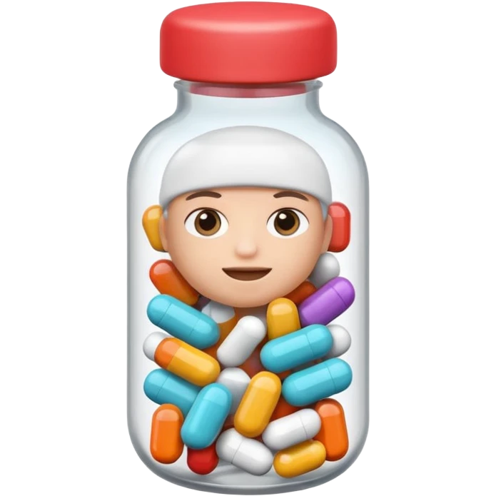 pills in bottle, 3d cartoon style, memoji style. emoji