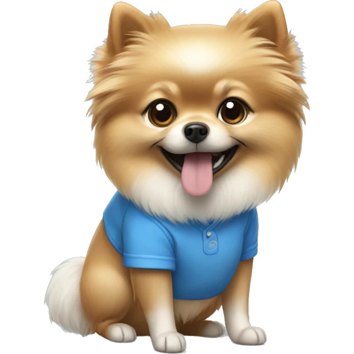 pomeranian crème/white wearing a blue shirt  emoji