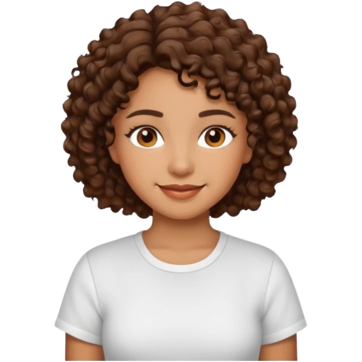 A Latina girl with brown eyes and short curly hair with a white shirt A brown skin girl with short curly coils brown hair with brown eyes with a white shirt a kinda brown skin girl with brown wavy hair with highlights with brown eyes with a light yellow shirt emoji