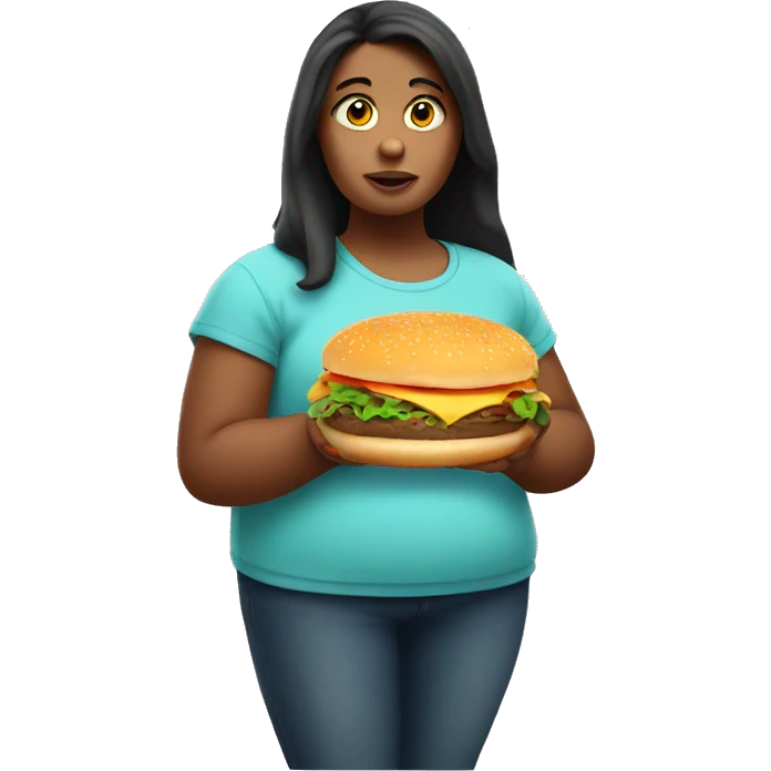 Obese girl holding a burger emoji