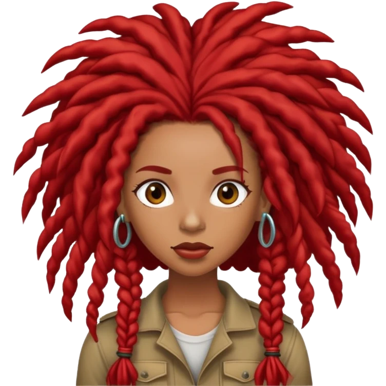 Afrolatina with long red dreadlocks with curls at the ends dropping bombs emoji