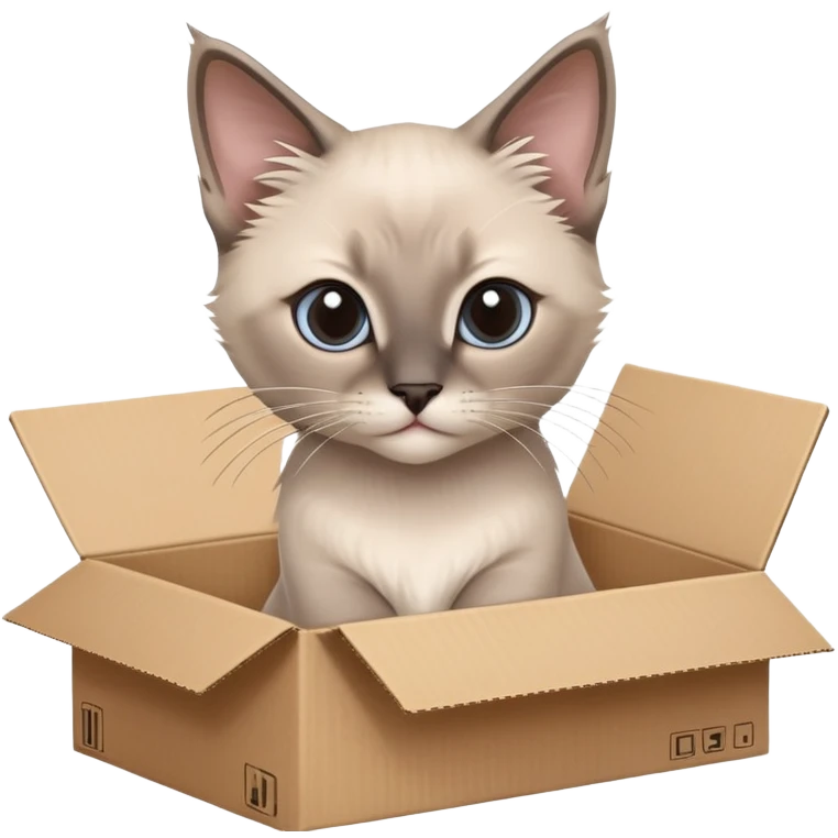  A very cute gery young kitten long hair Siamese Cat cat with one's head tilted to one side poked its paws out of the cardboard big box and placed them on top of it emoji