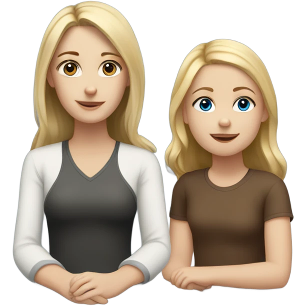 me (a white girl with brown hair) sitting with my daughter (a blonde with blue eyes) emoji