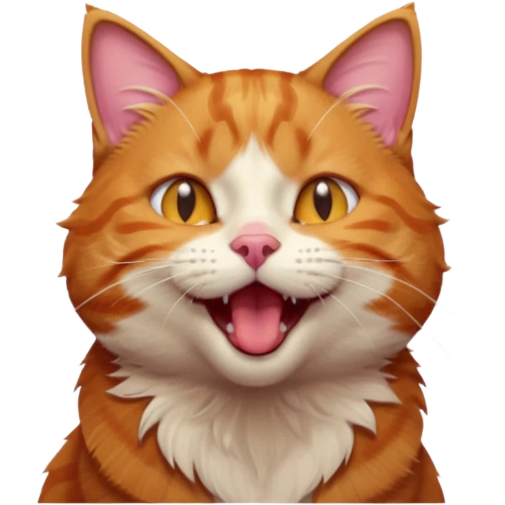 A high-resolution photo-realistic digital illustration of a ginger tabby cat head tilted yawning eyes open, chest upward emoji