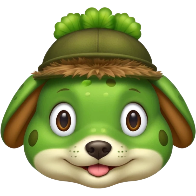 dog wearing frog hat emoji