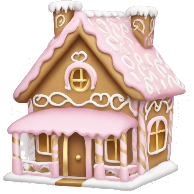 light pink and gold and white gingerbread house emoji