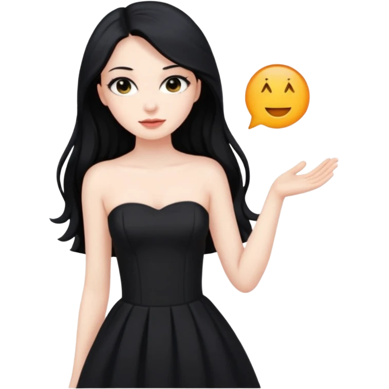 Pale girl with long black hair and black strapless dress emoji