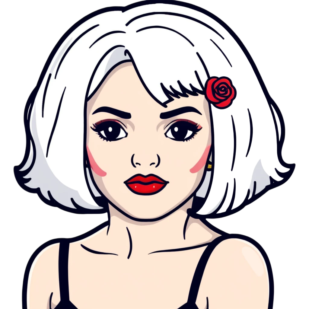Moira Rose from Schitt's Creek saying "bébé" with dramatic facial expression, bold red lips, and black and white wig emoji