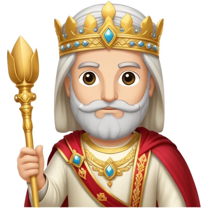 Cyrus the Great, holding a scepter, royal robes, ancient Persian emoji