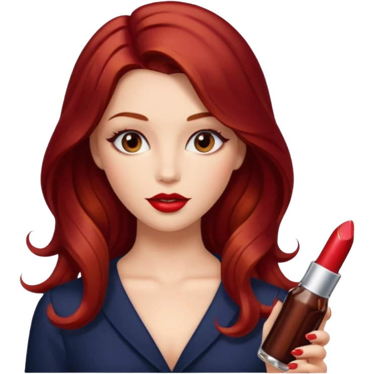 Draw a young glamorous woman with LONG cherry cola hair in a centre hair part styled slightly wavy emoji