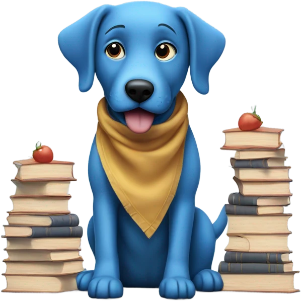 blue dog eating a kebab in a library  emoji