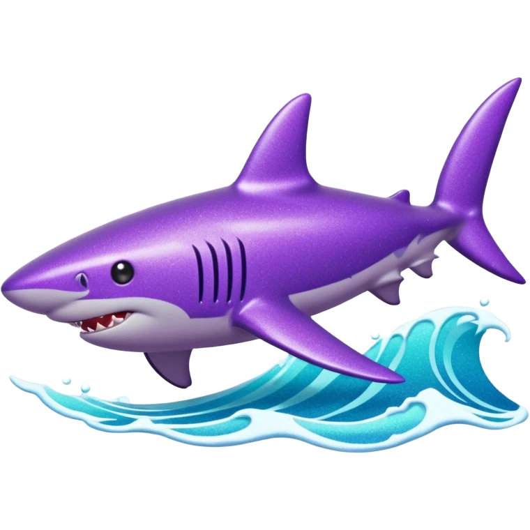 purple glitter shark on a cyan wave emoji