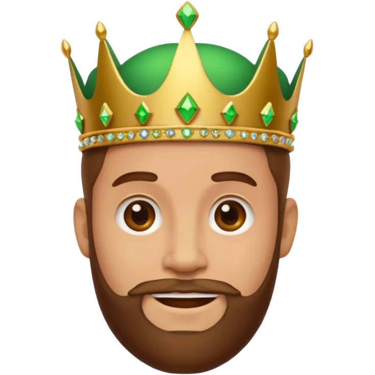 Create a cartoon-style emoji of Gaspar, one of the Three Wise Men. Only show his face and crown. He has a gentle smile, brown beard, and a green and gold crown with jewels. Make it colorful, simple, and suitable as an emoji. emoji
