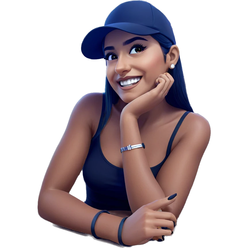 smiling girl with black hat emoji