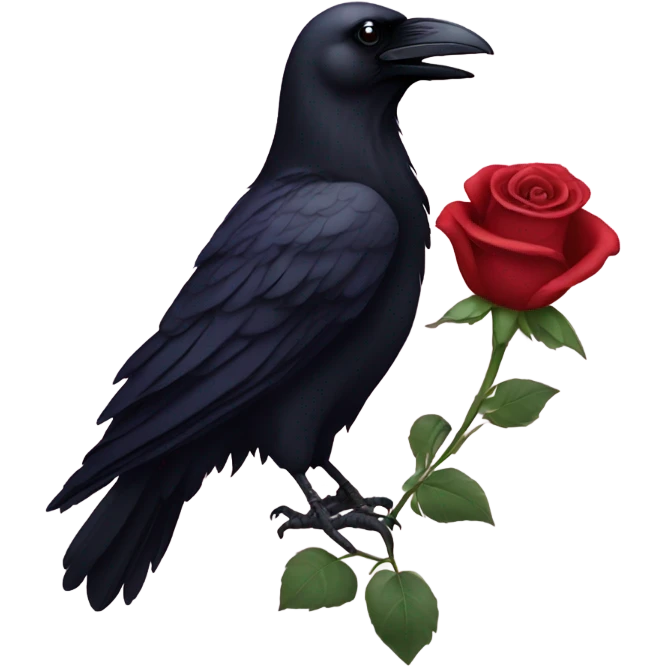 Raven holding a rose in its beak emoji