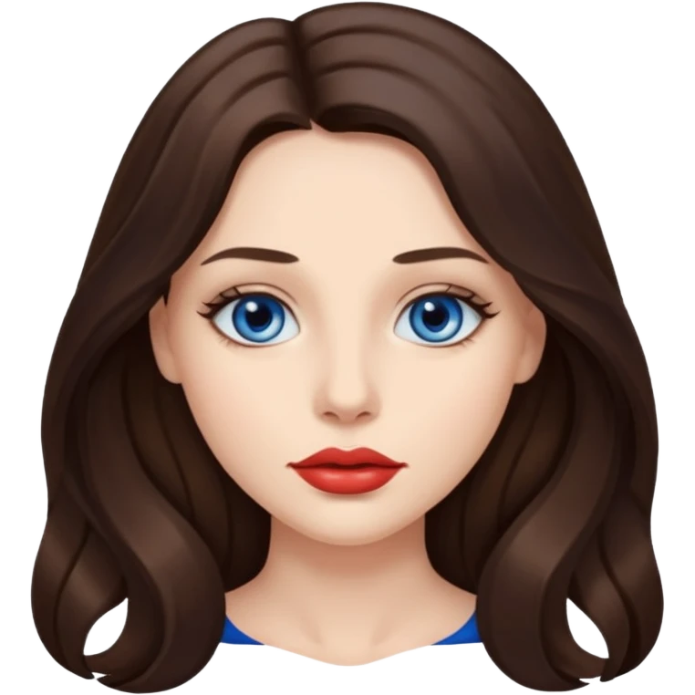 Woman with fair skin long brunette hair dark blue eyes and full lips emoji