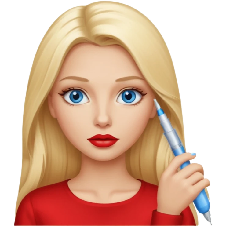 Realistic blonde girl, long full hair, blue eyes, red lips, getting Botox  emoji