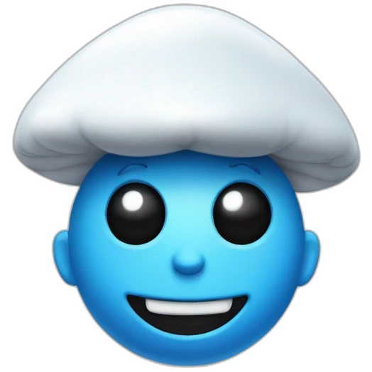 Blue smurf face with black eyes wearing a large white mushroom on his head casting a show on his face emoji