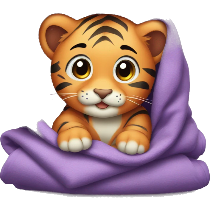 cute Baby tiger in Cozy purple blanket emoji