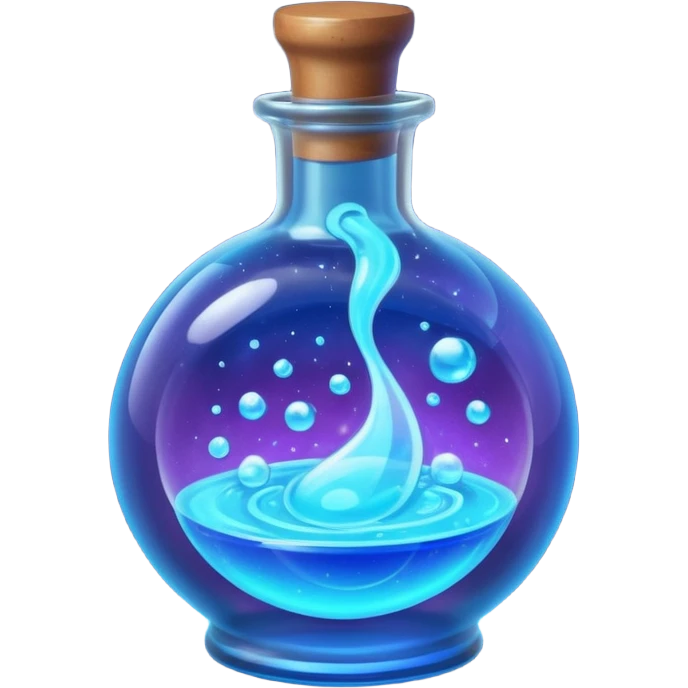 glowing blue neon magic potion, in a round glass bottle  emoji