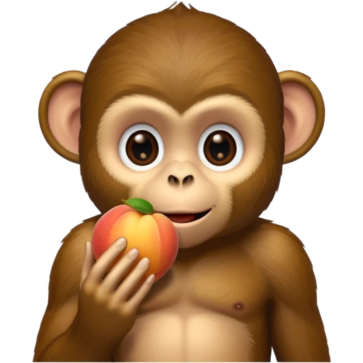 monkey sitting on a bench and eating peach and chocolate emoji