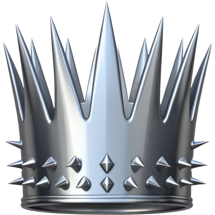 A spiked crown emoji made of silver chrome, sharp yet rounded metallic spikes, glossy reflections, aggressive luxury swag aesthetic, iOS emoji style, centered, clean white background emoji