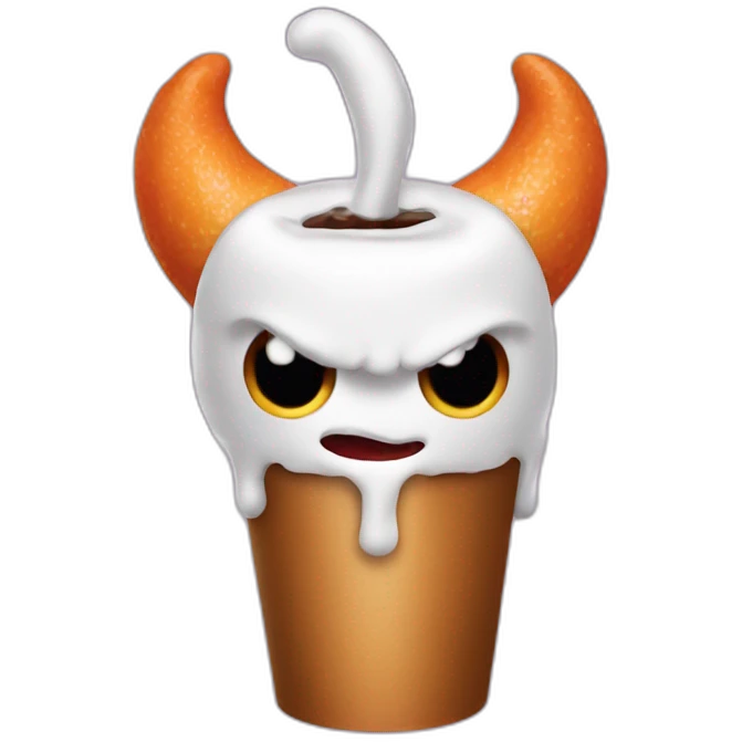 a demon holding a dunkin donuts coffee cup emoji