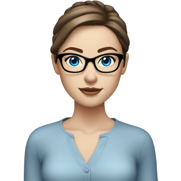 Real Photo of pale beautiful model, straight brown hair up, glasses and blue eyes  emoji