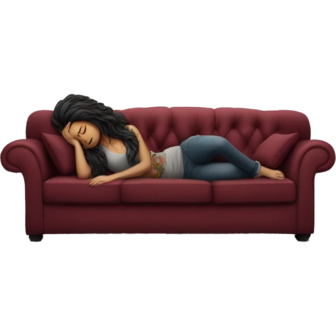 Beautiful tattooed burgundy long haired woman napping on sofa emoji