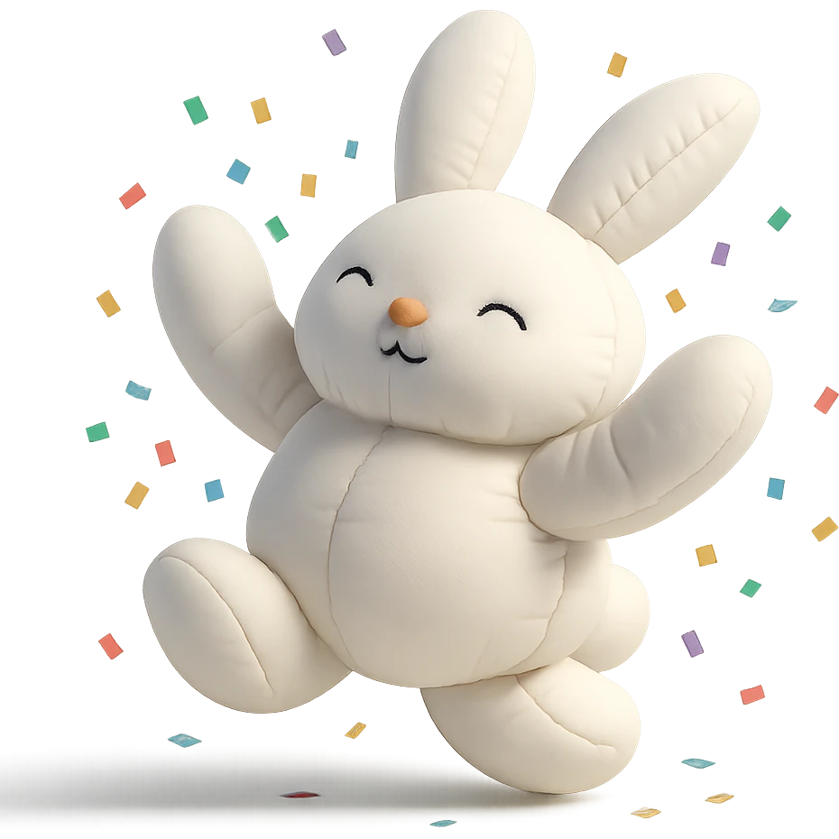 cotton bunny throwing confetti and spinning in cushion style emoji