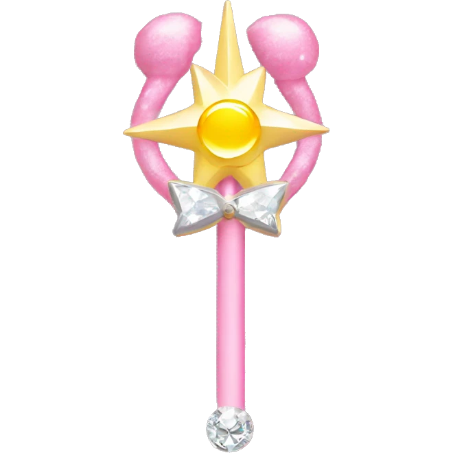 Sailor moon wand pink and white, yellow moon, diamonds emoji